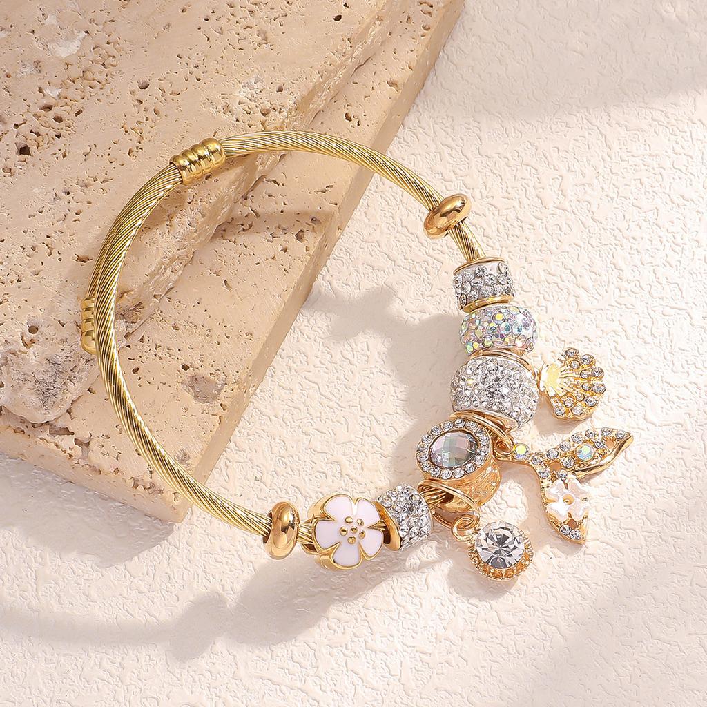 Bracelet Jewelry Diy Gold Stainless Steel Open Bracelet Small Fish Tail Pendant Alloy Accessories Women