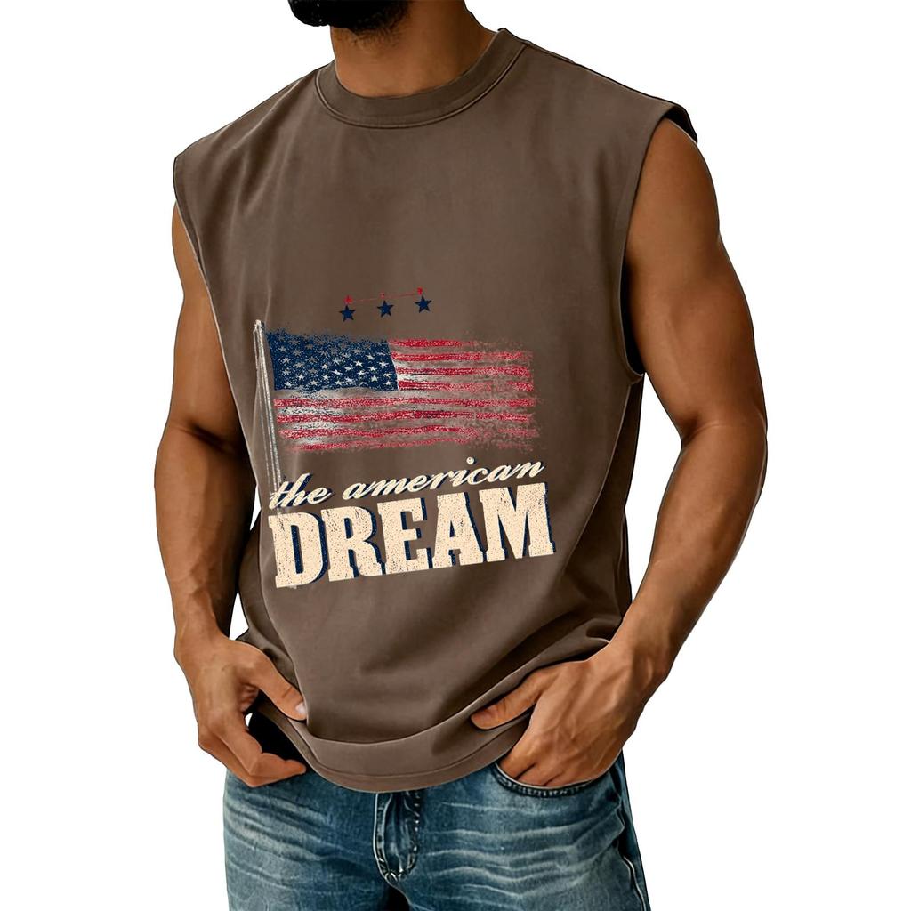 Men Sleeveless Muscle Tank Top Casual Athletic Vest Crew Neck Printed Graphic Loose Fit Summer Shirt for Outdoor Gym Workout
