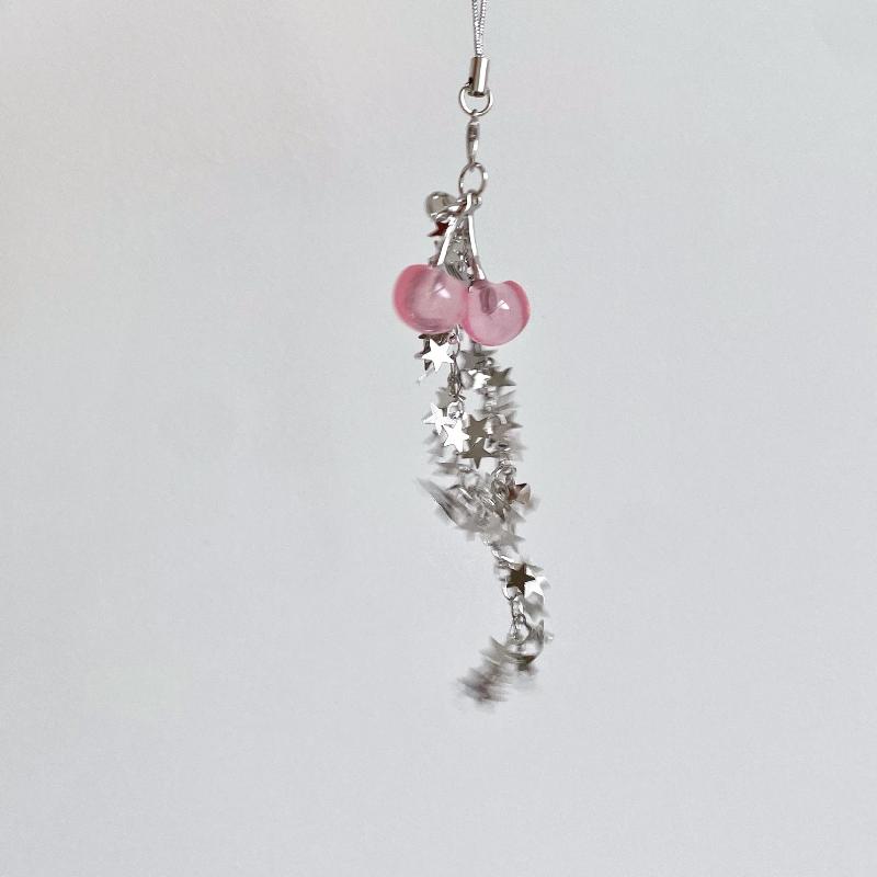 Y2K Vintage Cherry Star Tassel Chain Keyring Girly Cute Mobile Phone Lanyard Camera Pendant Key Accessories Gifts