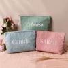 Personalized Embroidered Corduroy Makeup Bag Letter Toiletry Cosmetic Pouch Bridesmaid Proposal Gift Custom Makeup Bag for Women