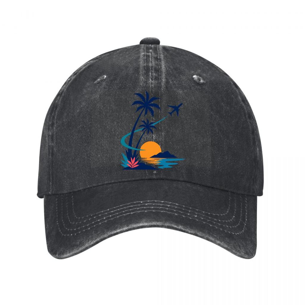 Tropical Airplane Palm Silhouette Es New Vintage Washed Cotton Baseball Cap Sun Hats
