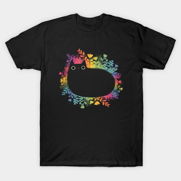 

Men Black Print T-shirt Rainbow Cat With Flowers – Colorful Floral Cat Illustration No-Cut Transfer Paper Print Cotton Tshirt L чорний