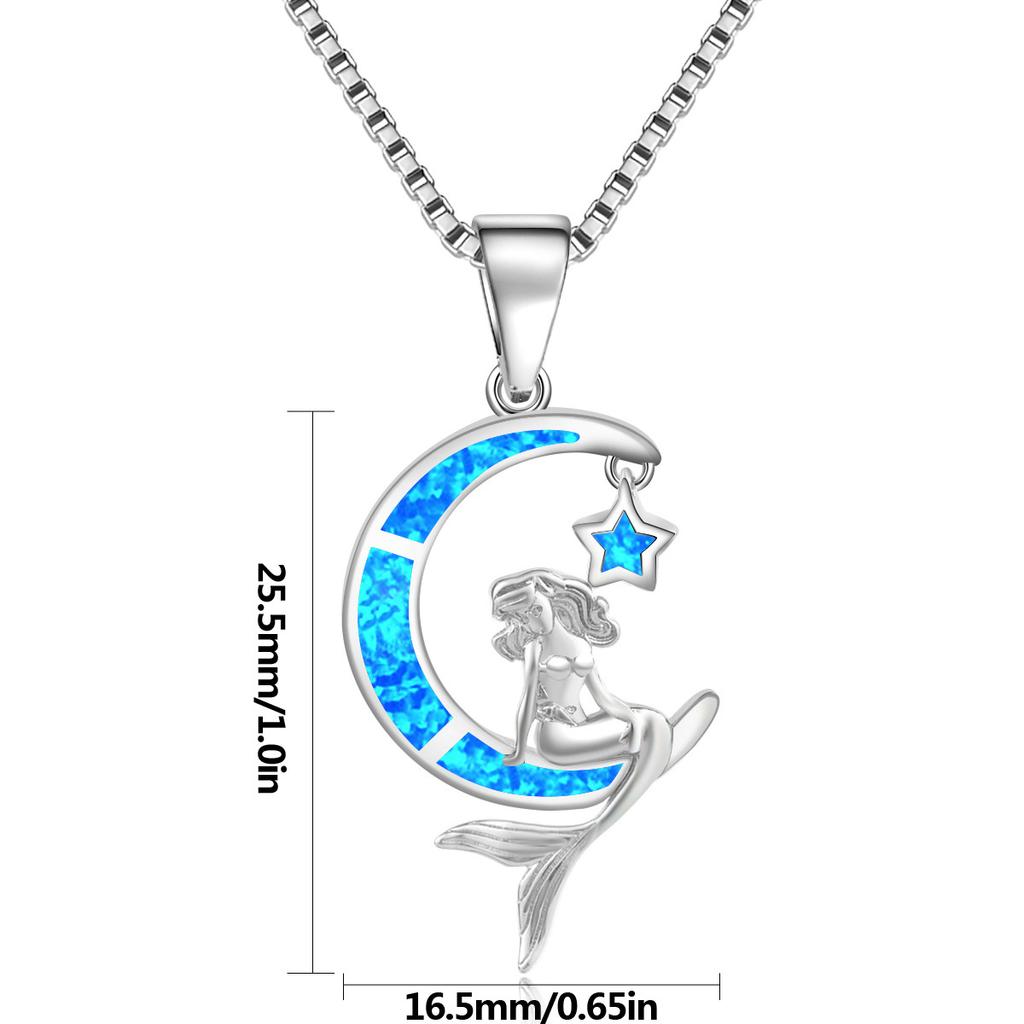 Elegant Blue Opal Mermaid Necklace with Sweater Chain
