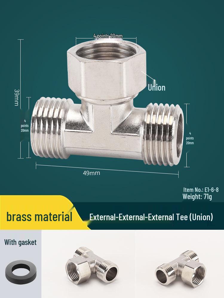 DN15 Tee Diverter: Copper/Stainless Steel, Internal/External Thread, One-In-Two-Out Water Pipe Connector