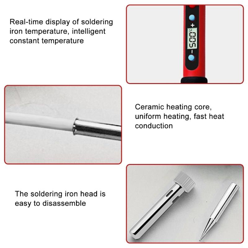 Digital Soldering Iron 80W with Switch Adjustable Temperature LCD Welding Tools Ceramic Heater Soldering Tips Tool