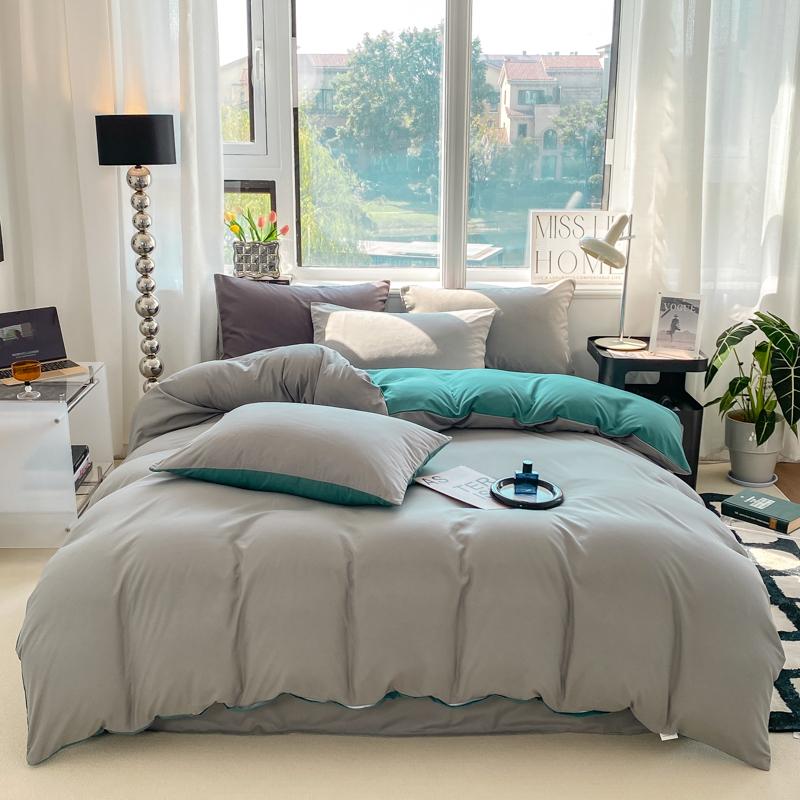 Solid Color Duvet Cover Set Washed Cotton Nordic Comforter Cover Pillowcase Single Double Queen King Size Bedding Set (No Sheet)