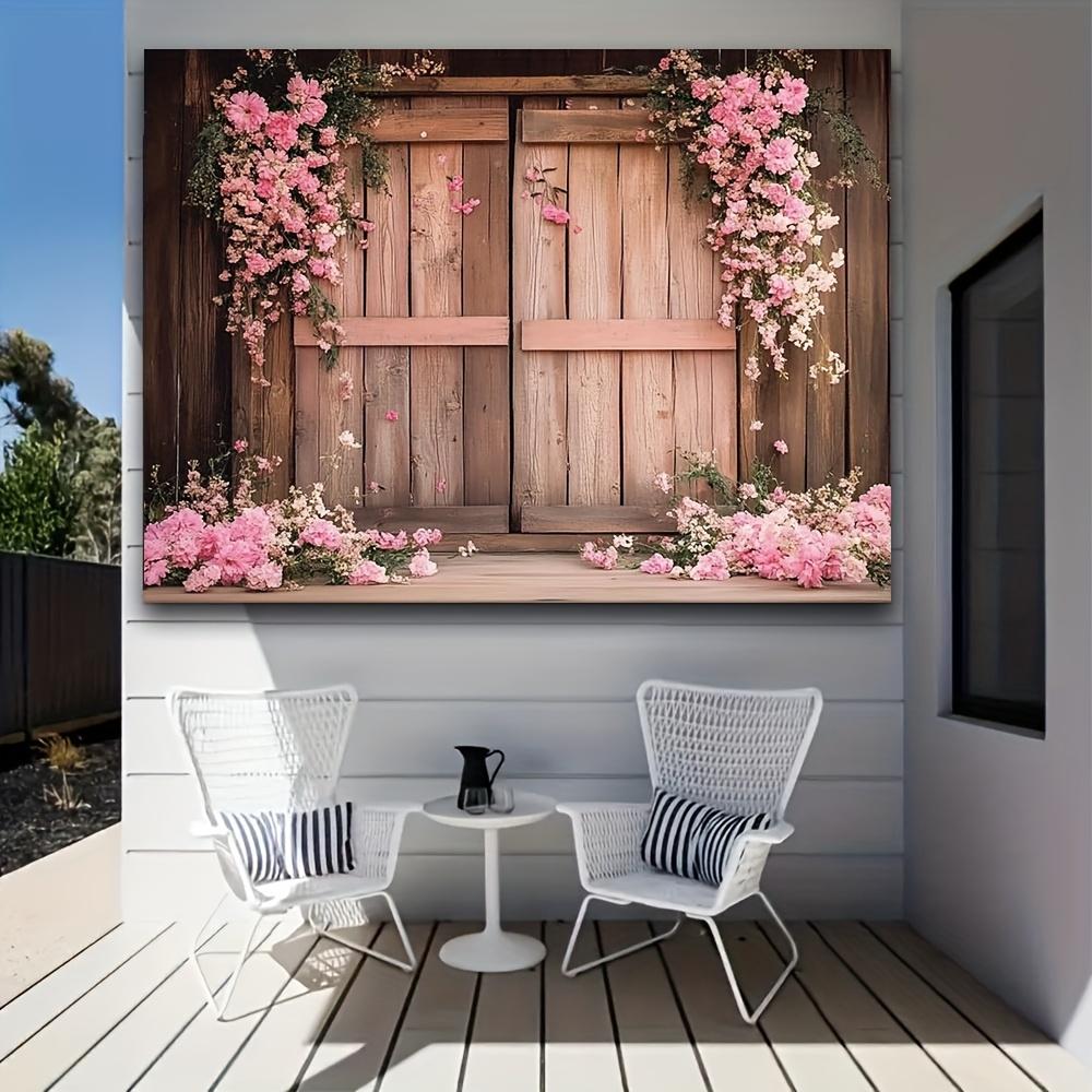 1Pcs Pink Floral Rustic Wooden Door Flooring Decoration Background Wedding Backdrop Decorations For Photo Studio Booth Party