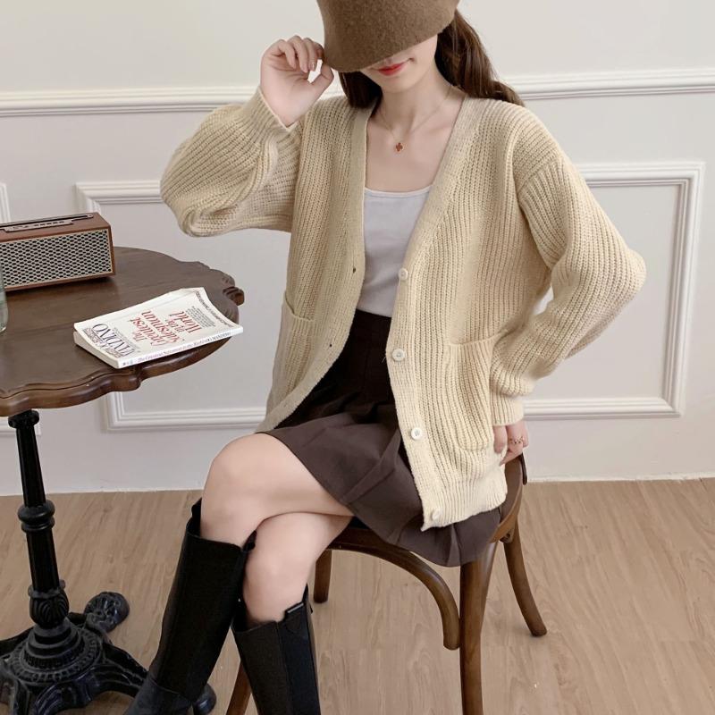 

Lazy wind knitted cardigan collar sweater jacket women s autumn and winter new Hong Kong flavor knitted cardigan women s top One size