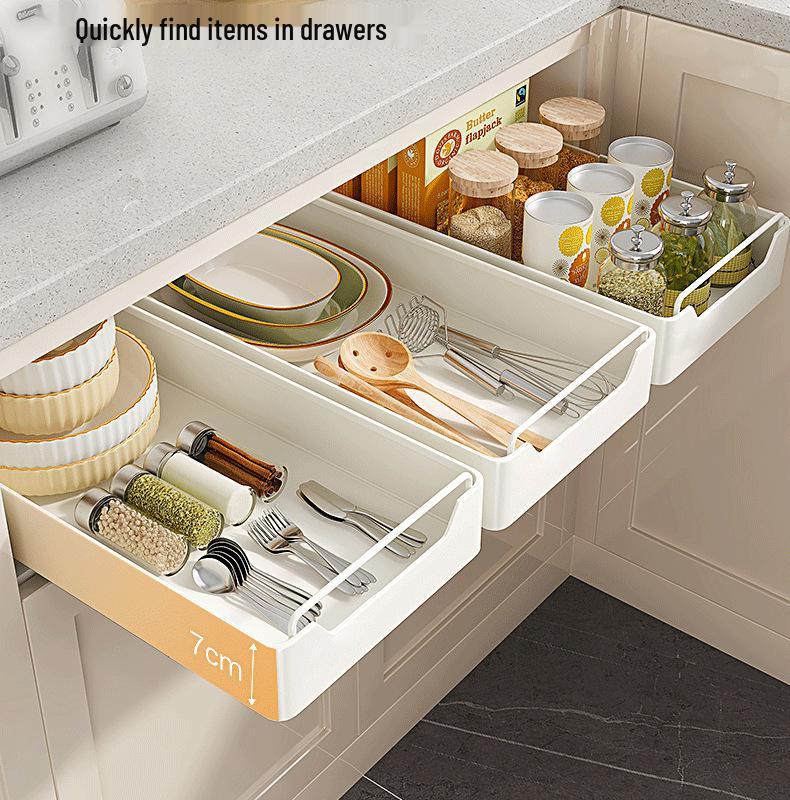 No-Install Spice Rack & Drawer Basket for Under-Sink Kitchen Storage