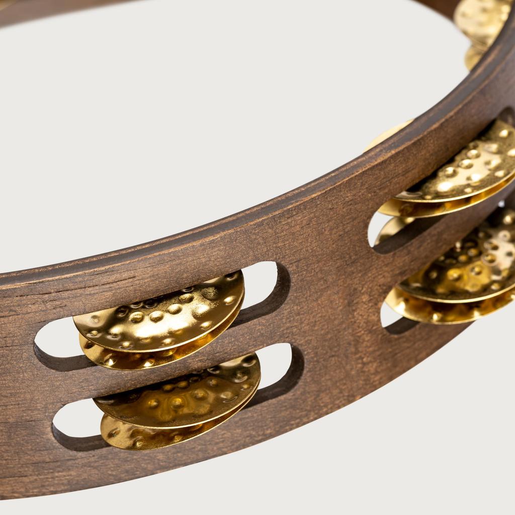MEINL Percussion Vintage Wood Tambourine Hammered Brass Jingles 2rows TA2V-WB []