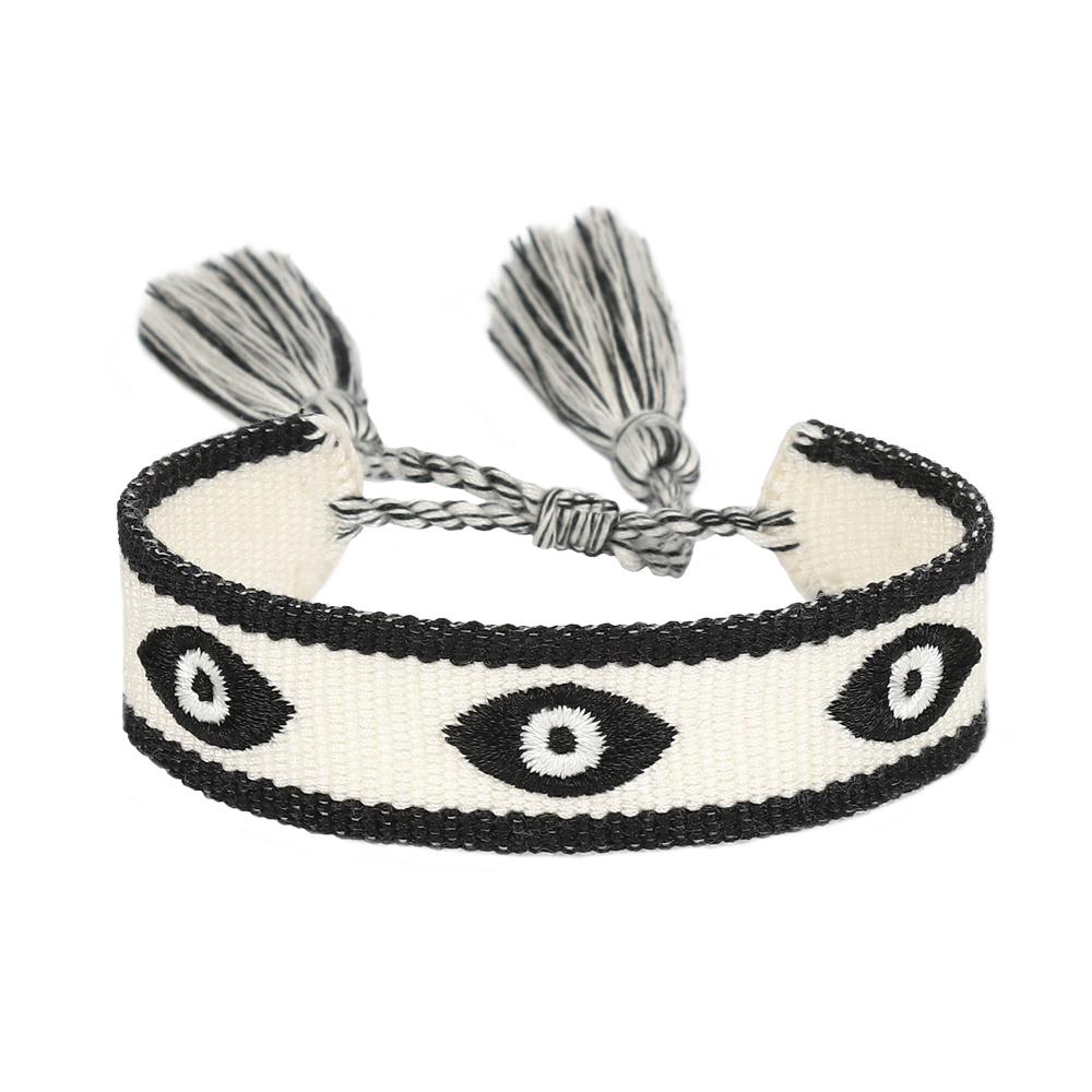 Eyes Woven Bracelets with Charms Stackable Wrap Fabric Bracelets