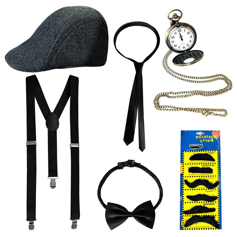 European & American Men s Retro Top Hat with Pocket Watch & Bow Tie Dance Set