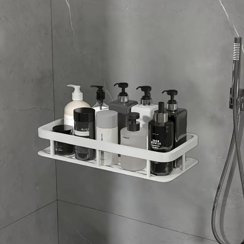 1pc Space-Saving Wall-Mounted Storage Rack, Suitable for Bathroom and Kitchen - Durable Plastic Shampoo, Shower Gel & Accessories Organizer