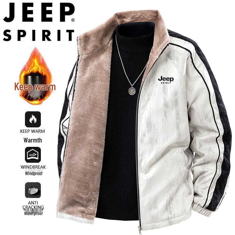 JEEP SPIRIT Men's Plush Lined Stand Collar Casual Jacket