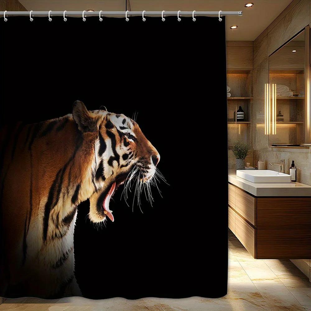 

1Pc Majestic Bengal Tiger Shower Curtain - Dramatic Golden Orange Tiger With Bold Black Stripes On Black Background, 180X180Cm W60H190(CM)-1 Pcs
