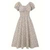 European and American summer new retro floral skirt, waist V-neck bubble sleeve French dress