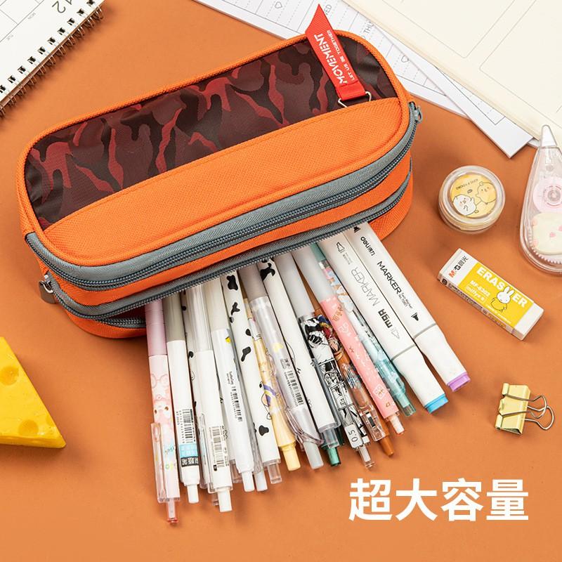 Large Capacity Dual-Layer Pencil Case Students Minimalist Fresh Design Oxford Fabric Multi-Compartment School