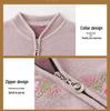 Elegant Embroidered Knit Zipper Cardigan for Middle-Aged & Elderly Women - Autumn/Winter Velvet Pullover
