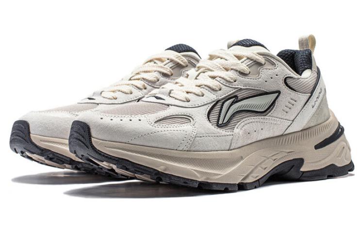 Li Ning Beicheng Cushioning Slip Resistant Abrasion Resistant Support Low Top Chunky Sneakers Men's White Gray AGCT425-1
