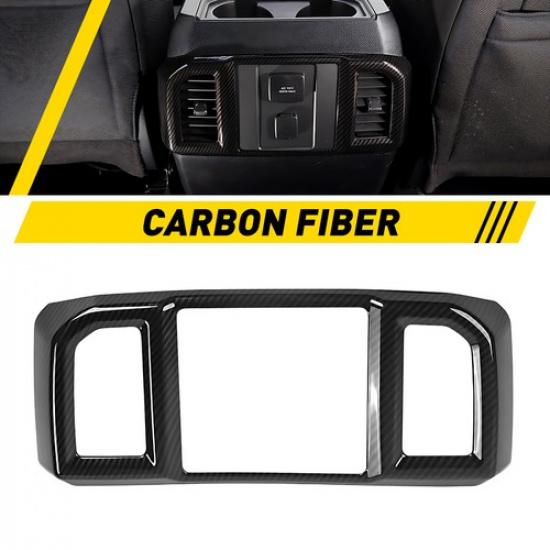 For Ford F150 2015- Rear Air Vent Outlet Frame Cup Holder Cover Carbon Fiber