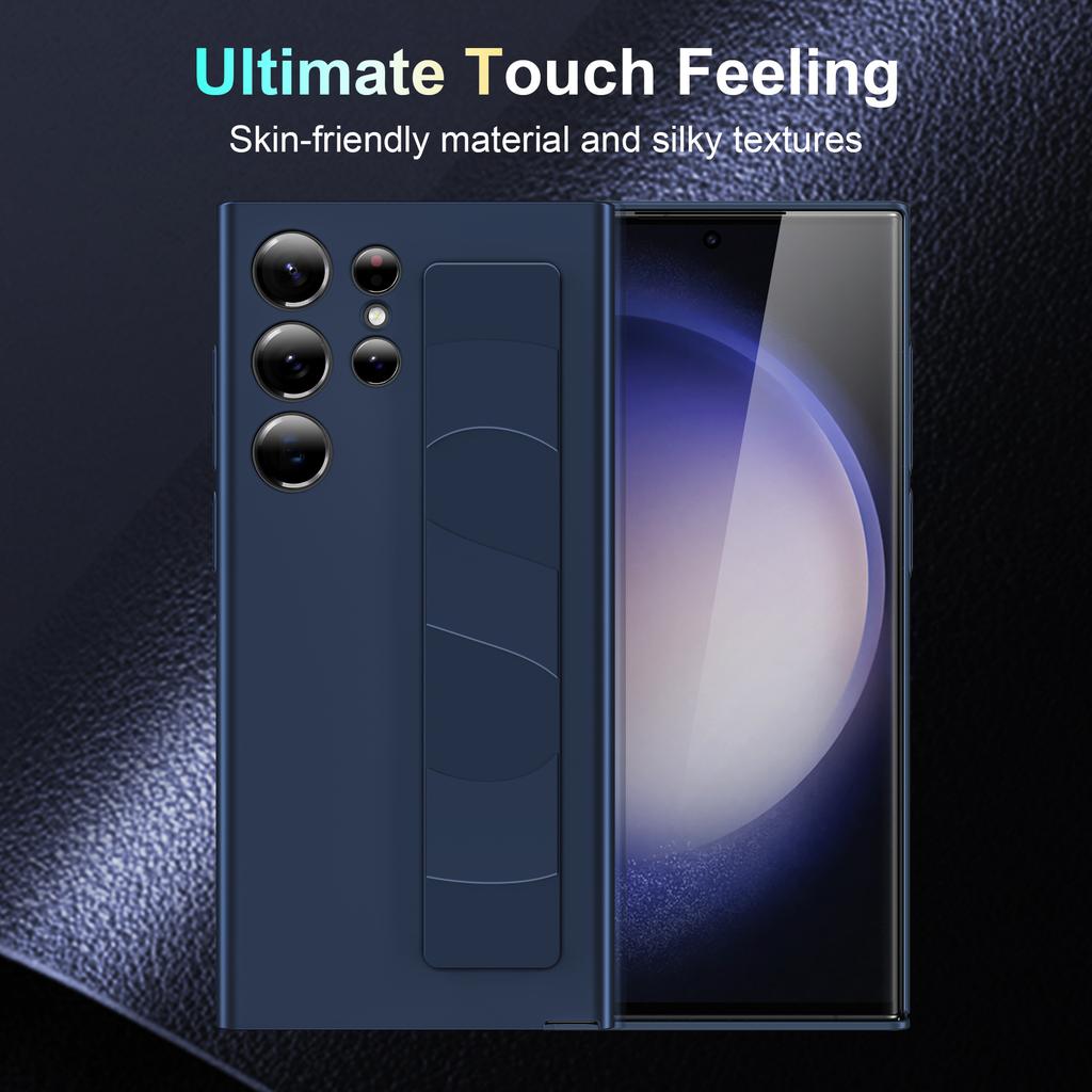 For Samsung S25/24ultra Mobile Phone Case Elastic Wrist Strap S23plus Solid Color Transparent PC Anti-fall Protective Case