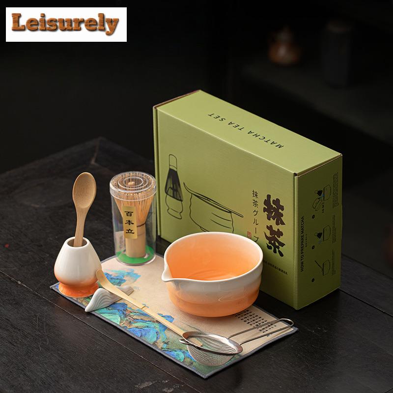 8 Pcs Leaf Tip Gradient Matcha Whisk Set Matcha Bowl, Matcha Bamboo Whisk, Scoop, Sifter Home Kitchen Decor Tea Making Tools
