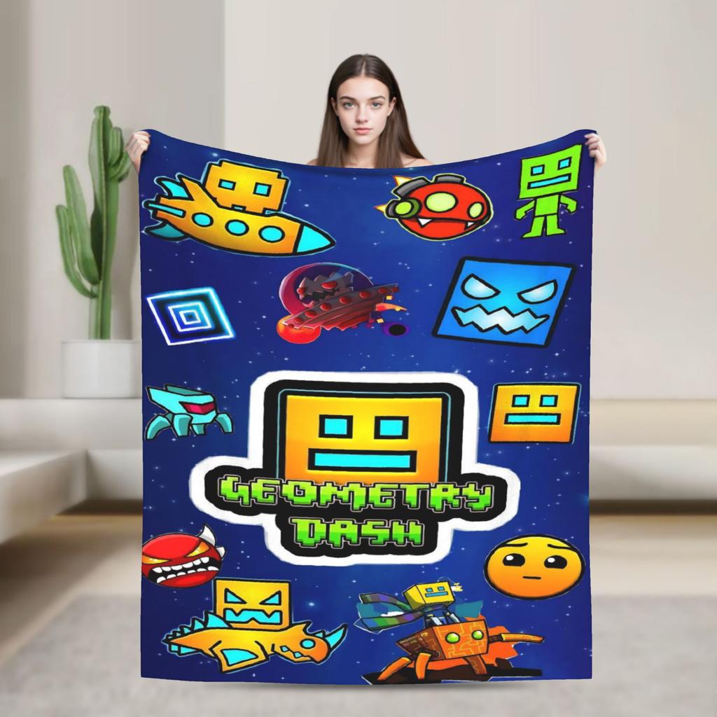 Geometry Dash Games Blankets Flannel Relax Soft Throw Blanket for Bedding Plush Thin Quilt