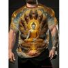 T-shirt da uomo con grafica Testa di Buddha Fiore Rosso Manica Corta Estiva Girocollo Religiosa Spirituale Casual Streetwear Tee Top