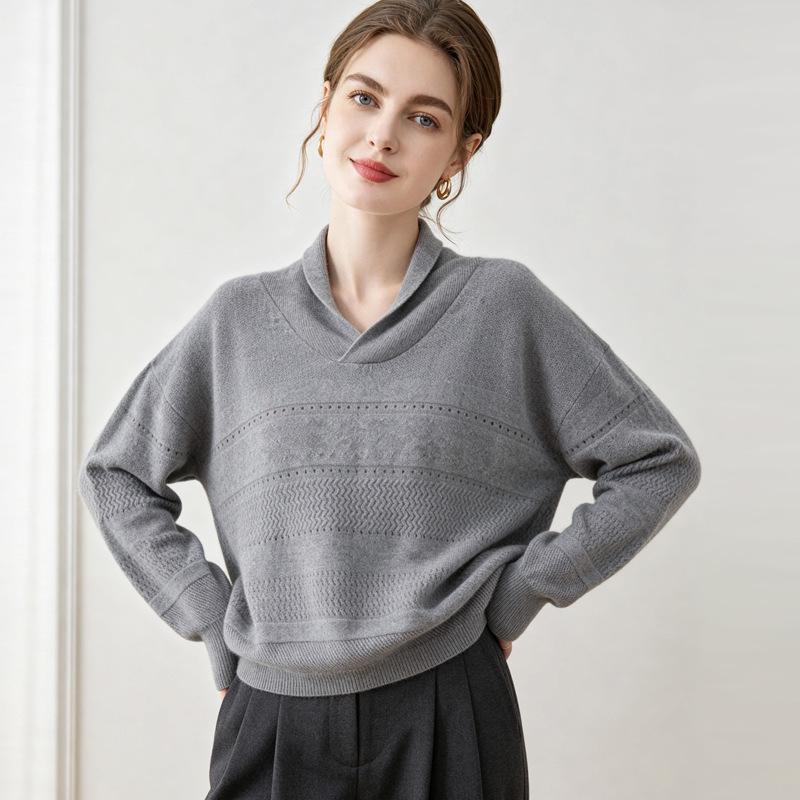 Lekasha 100% Pure Cashmere Knitted Sweater - Drop Shoulder, Hollow Out Design, Solid Color, Perfect Autumn & Winter Base Layer