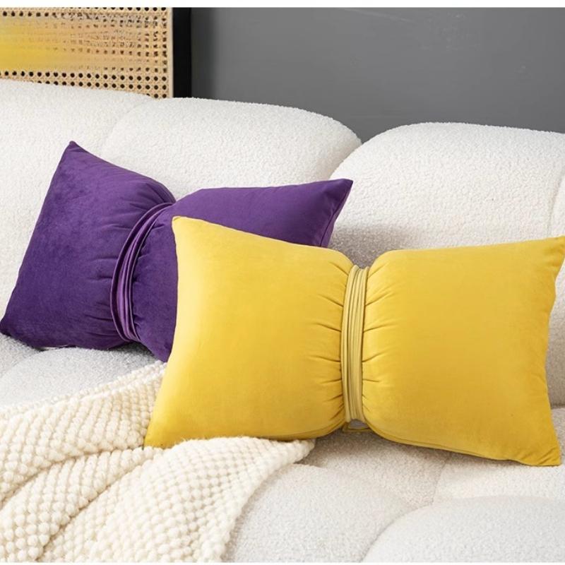 Velvet Bow Pillow Soft Plush Cushion Cover Home Decor Solid Color Pillow Covers Living Room Bedroom Tatami Decorative Pillowcase