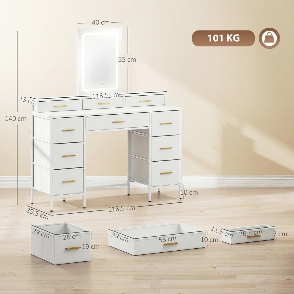 Multi Storage Elegant Dressing Table With Led Mirror White