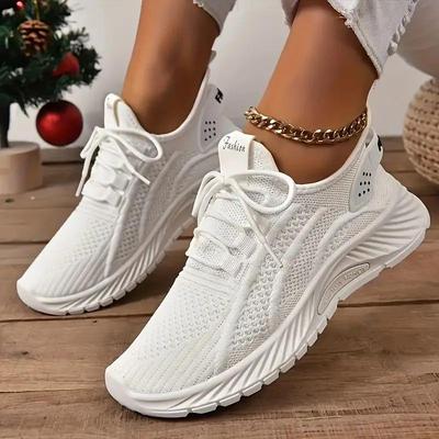 Women's Knitted Sneakers, Lightweight Lace-up Low-top Running and Tennis Shoes, Breathable Fitness Training Shoes
