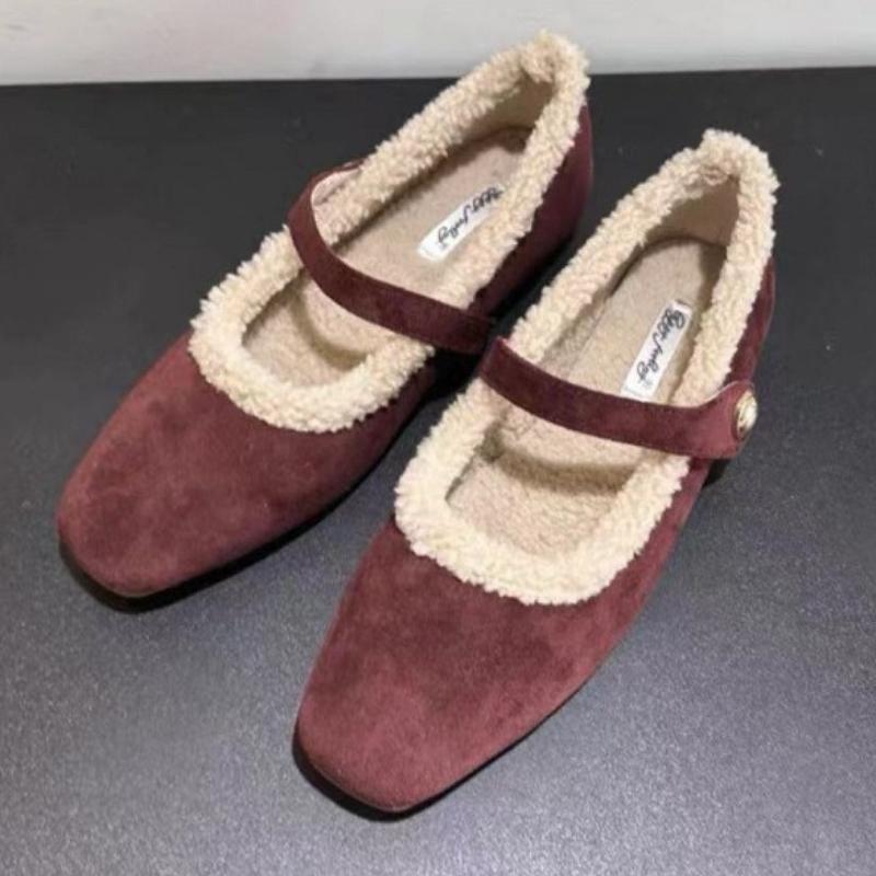 Comfort Leopard Suede  Flat Shoes Autumn Winter Fluffy Warm Soft Mary Jane Shoes Ladies Elegant Party Dress Shoes Pumps