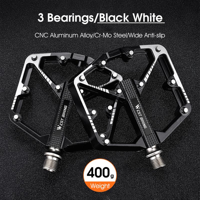 WEST BIKING MTB Bike Pedals 3 Bearing Aluminum Alloy Widened Non-Slip Platform Pedals Road Cycling City Folding Bike Flat Pedals Classic Black White