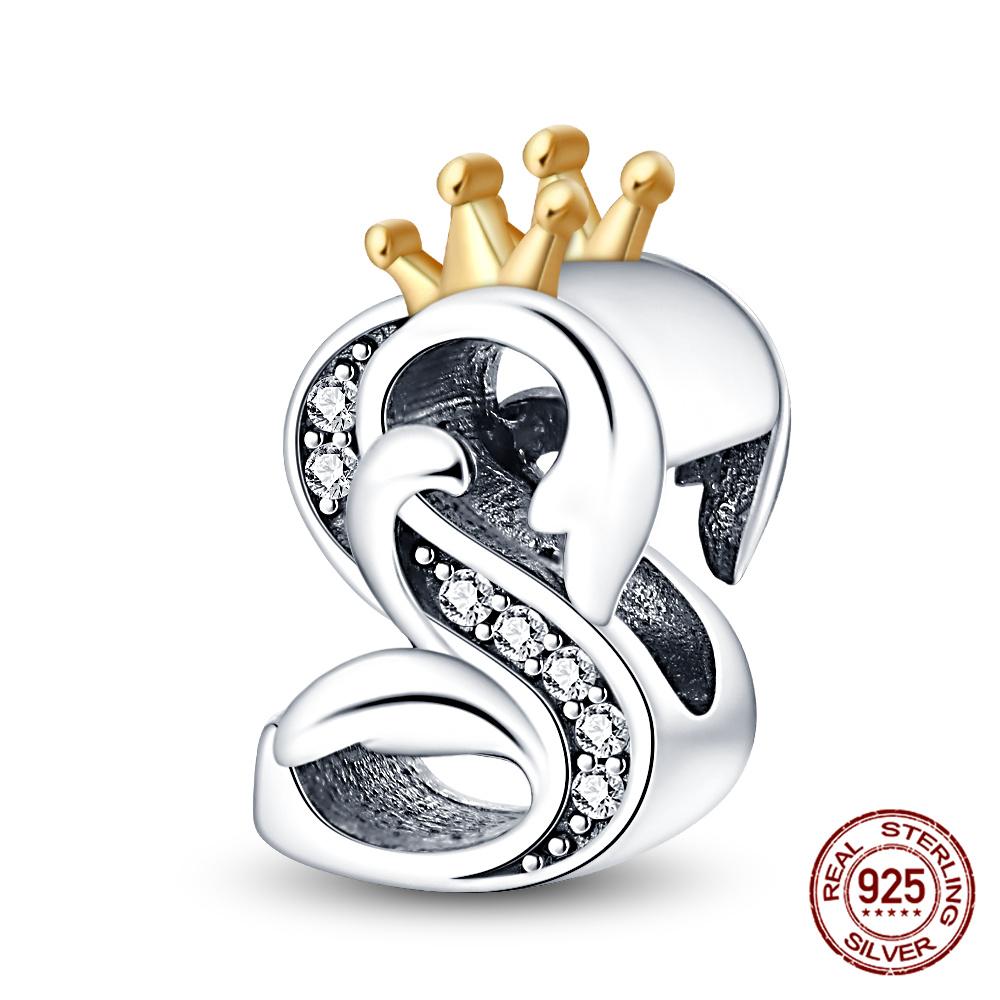 Classic Crown 26 Letters A-Z Copper Charms Fitoriginal Bracelets Diy Jewelry Making For Women Gift