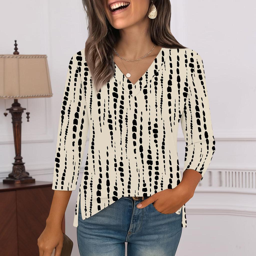 Kadınlar İçin 3/4 Kol Gömlekler Baskılı Grafik Tişörtler Bluzlar Günlük Büyük Beden Temel Üstler Kazak