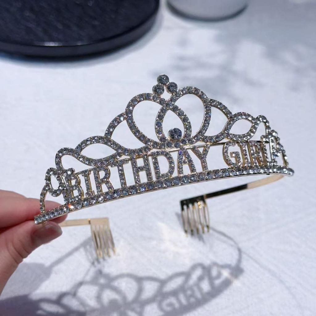 Happy Birthday  Letter Water Diamond Crown Party and Dance Supplies Girl's Birthday Crown  Alloy Headband  Headwear