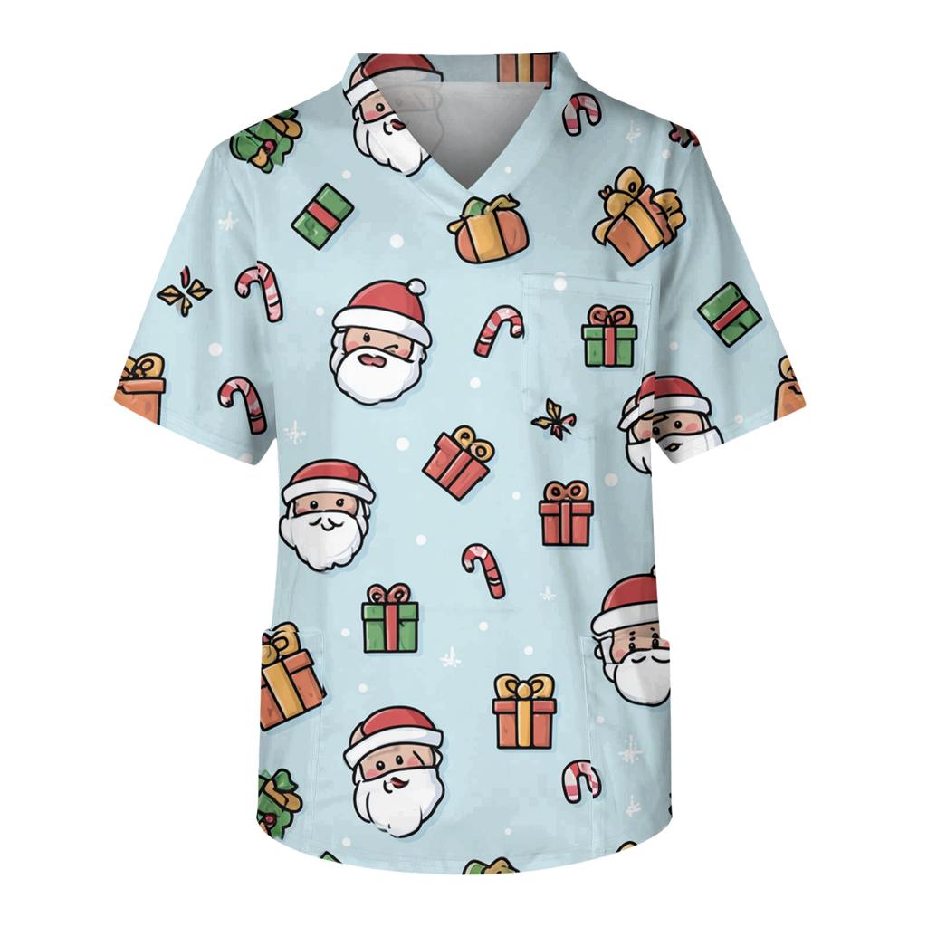 Men's Casual Short-Sleeved V-Neck Printed Front Pocket Top