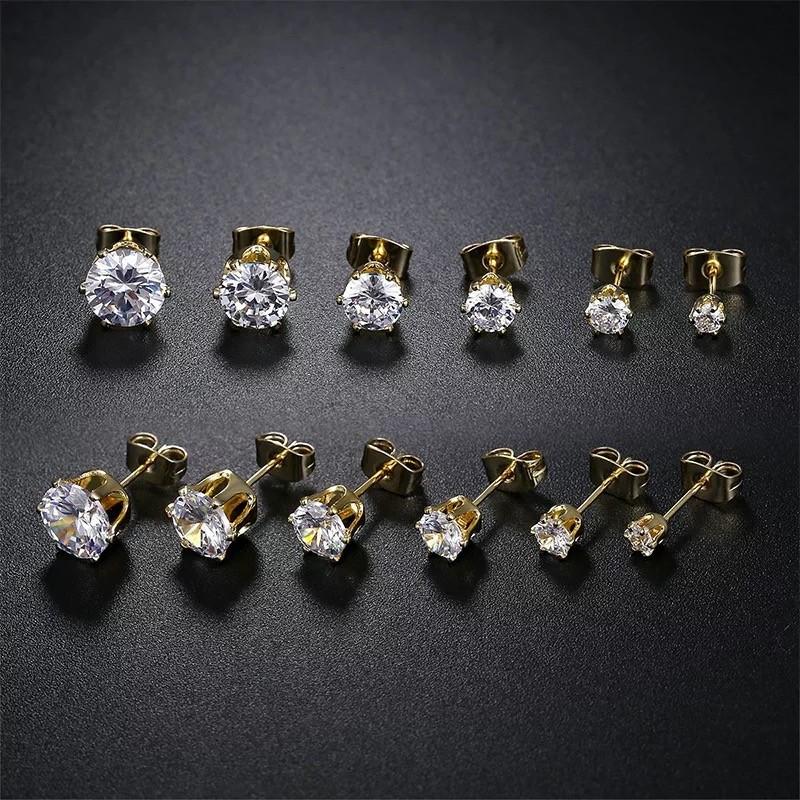 SUNIBI3 Size Stud Earrings for Women Classic Luxury Earrings Women Minimalist Bling Zircon Earring Fashion Ear Stud Zircon