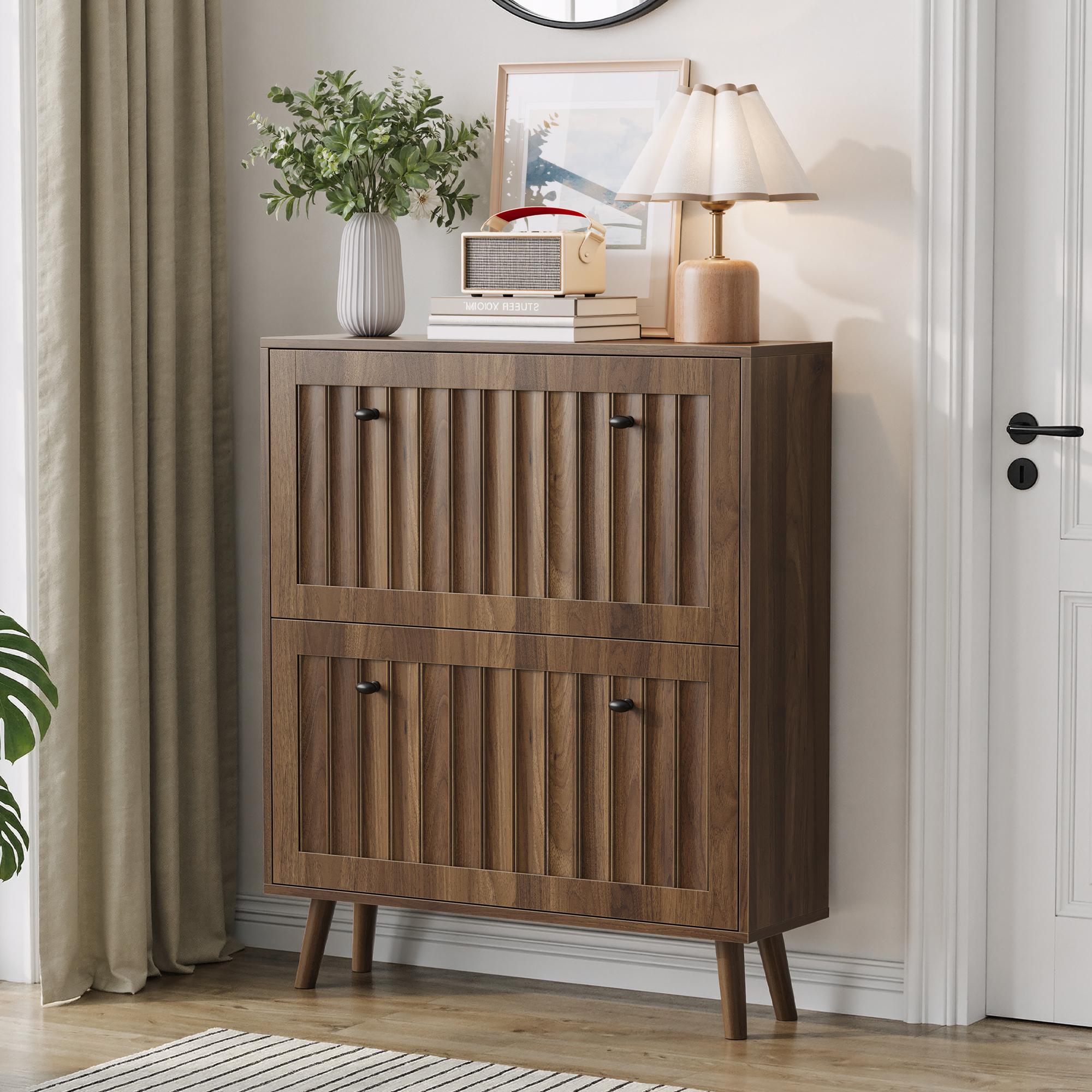80 Cm high, walnut-colored shoe cabinet