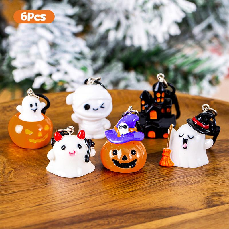 1/6Pcs Cartoon Halloween Keychain Cute Pumpkin Ghost Car Keyring Bag Earphone Cover Pendant Decoration Couple Friends Gifts