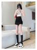 2024 Summer Black Irregular High Waist A-line Skirt with Slimming Ruched Design for Women