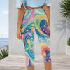 Women Plus Size Capri Length Leggings Abstract Pink Purple Gradient Sunset Print High Waist Stretchy Yoga Pants For Casual Workout Daily Wear