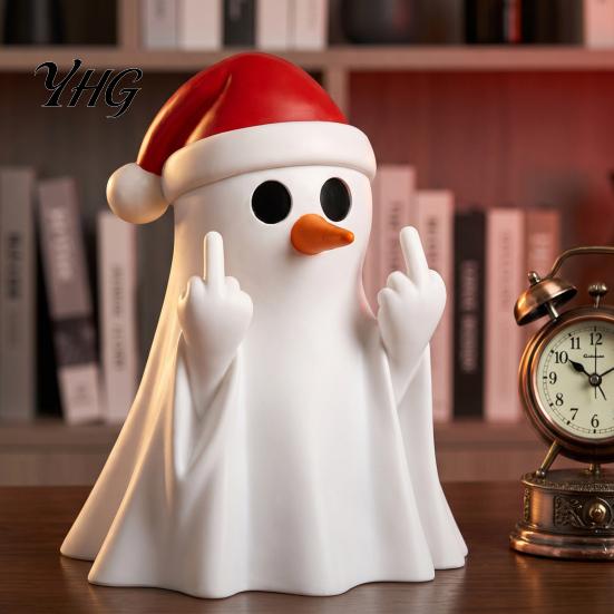 Cute Ghost Ornament Christmas Pen Holder with Santa Hat, Funny Desktop Organizer, Decorative Stationery Halloween Tabletop Statue, Holiday Decor