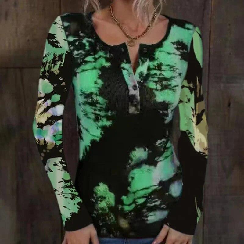 

Винтажные женские футболки с принтом тай-дай, повседневная мода 2024, элегантная облегающая футболка, женские элегантные офисные женские футболки, топы 30559 XXL зелёный/изумрудный