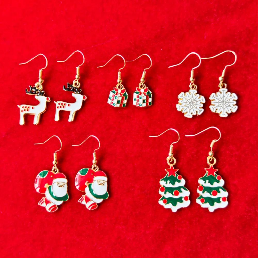 Xiaomi 50/10PCS Christmas Earrings Versatile Cute Cartoon Christmas Style Christmas Tree, Elk, Snowman Alloy Ear Hooks for Christmas