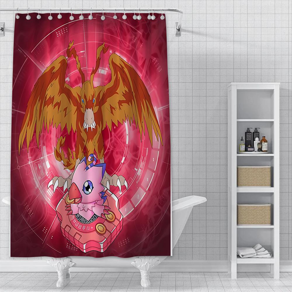 Shower Curtain Waterproof Polyester Fabric Paint Colorful Curtains Cute Digimon Playmats Greymons Home Bathroom Decor  With Hook