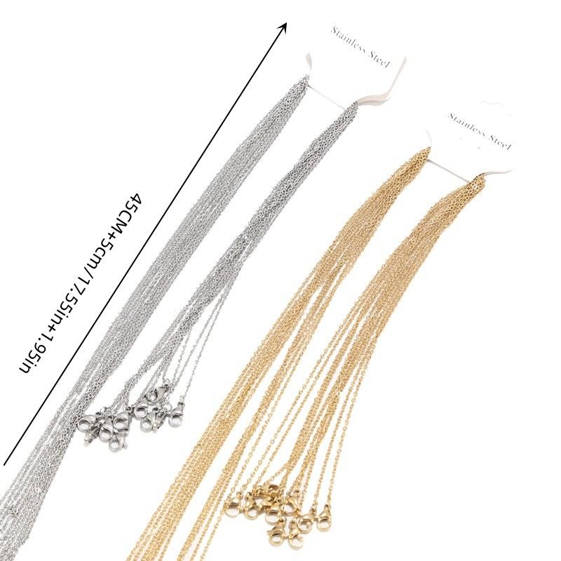 10pcs/lot 1.5mm Width O-chain Stainless Steel Flat Cable Chain Necklace for Bulk 45cm+5cm