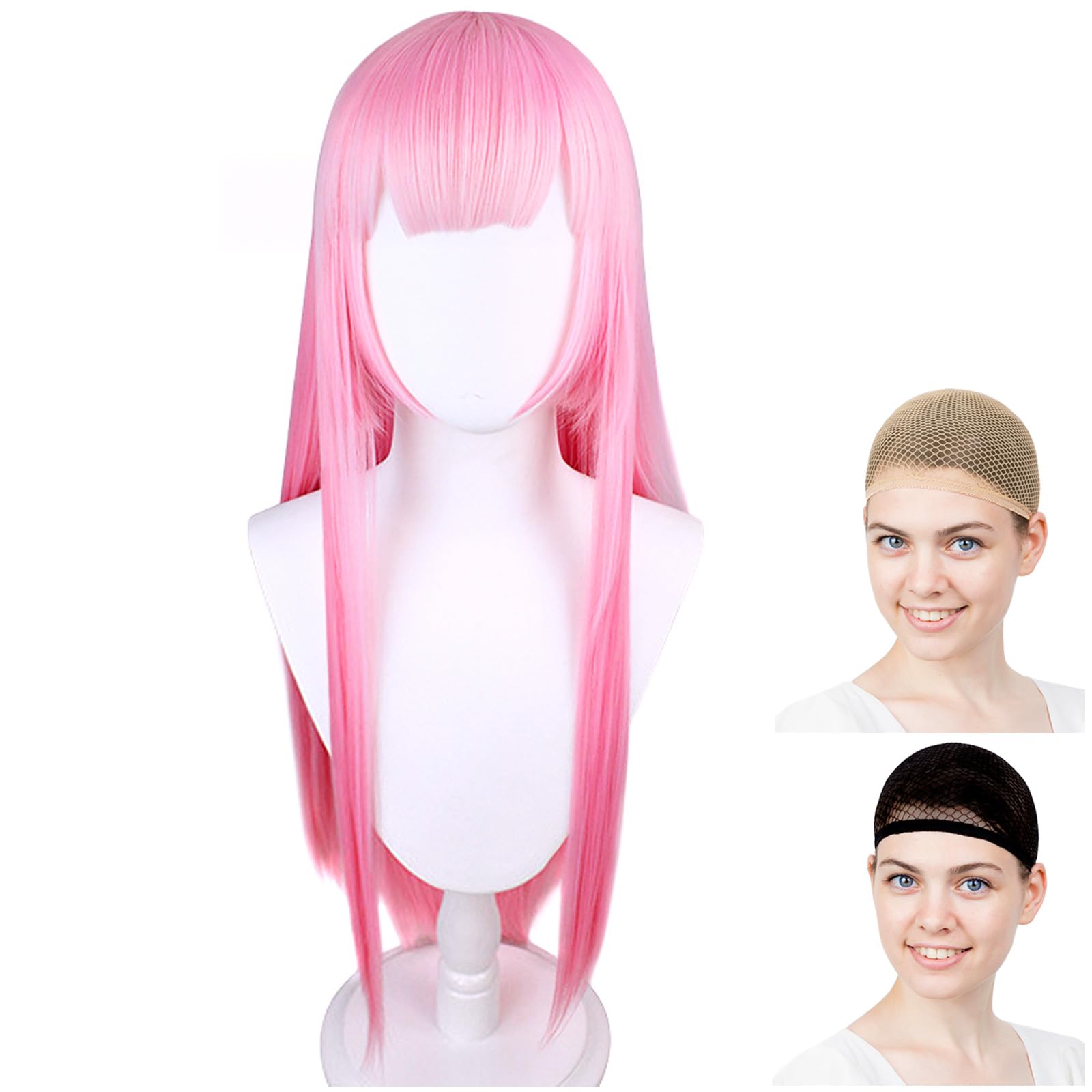 

CaseEden Cosplay Премиум Набор из 2 сеток для парика, Парик, Длинный, 80 см, Термостойкий, Розовый, (WIG6026) розовый