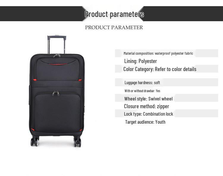Large Capacity Rolling Suitcase with Universal Wheels, Combination Lock, Leather & Oxford Cloth Travel Bag for Men & Women